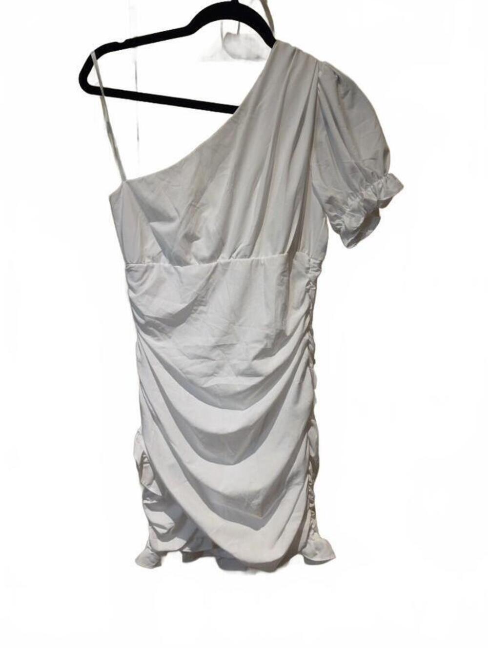B Darlin Juniors' White Ruched one shoulder Puff-Sleeve Bodycon Dress Size 9/10